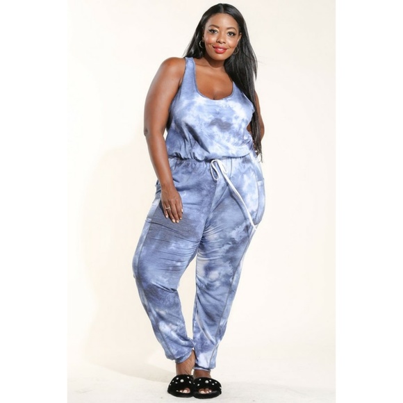 1x-3x NEW PLUS BLUE TIE DYE JUMPSUIT - Picture 8 of 8